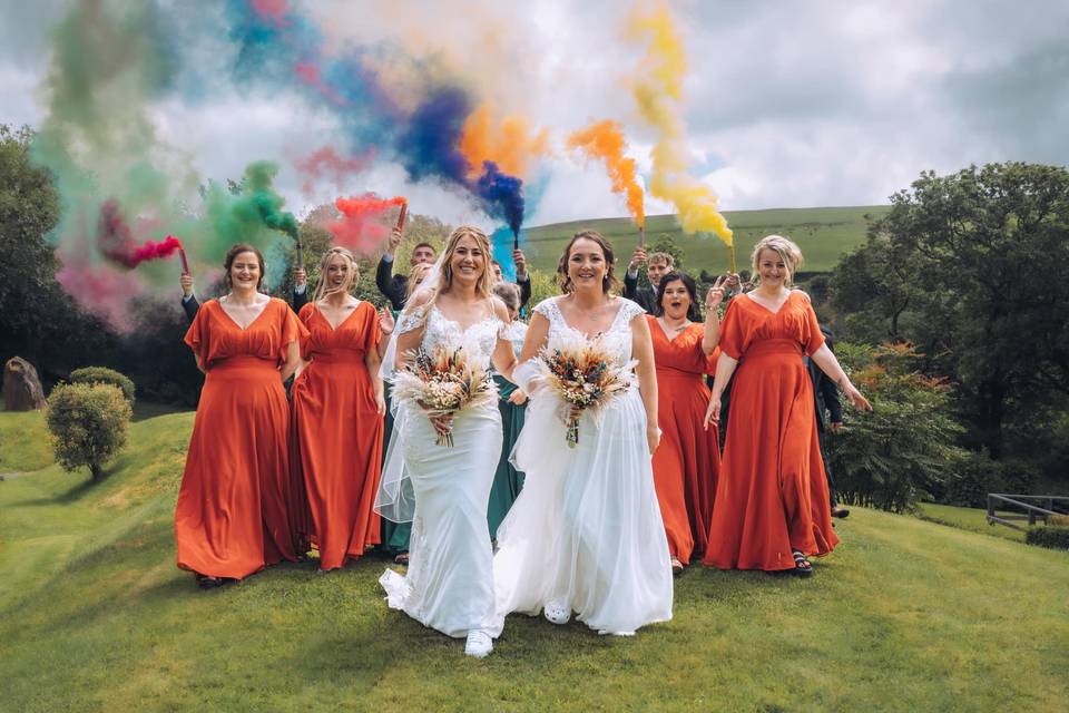 Colourful wedding party