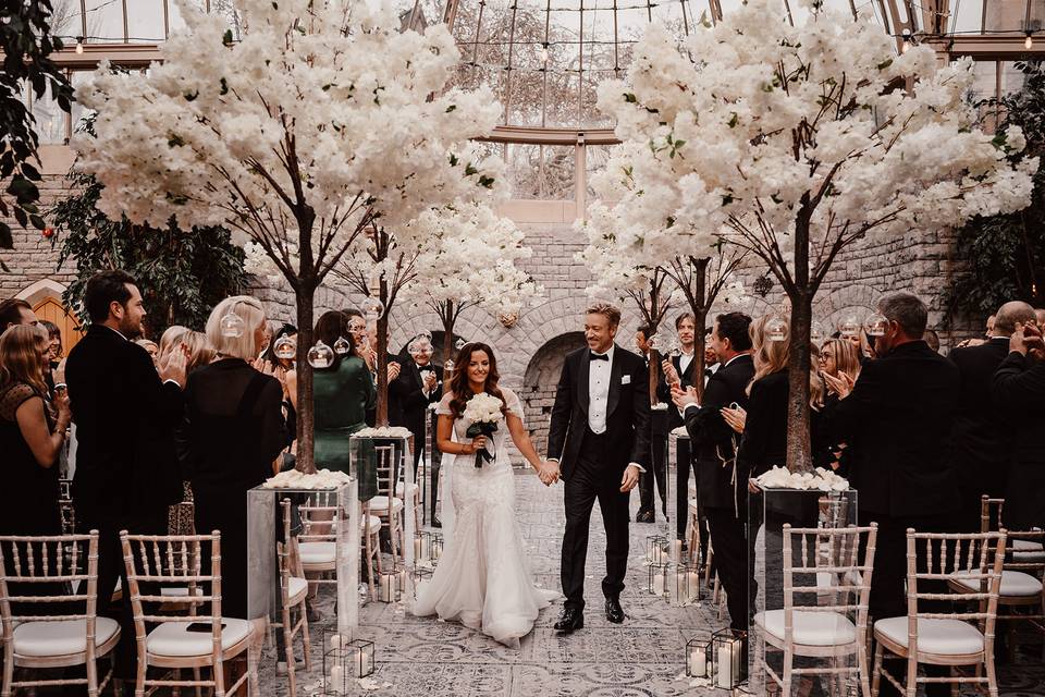 Bride walks down aisle