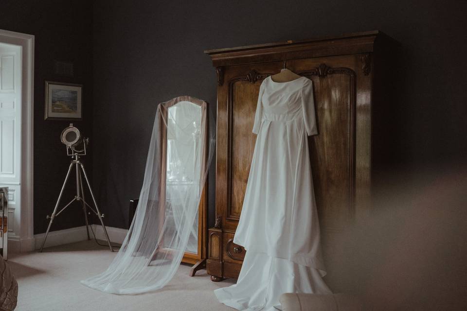 Wedding dress and veil