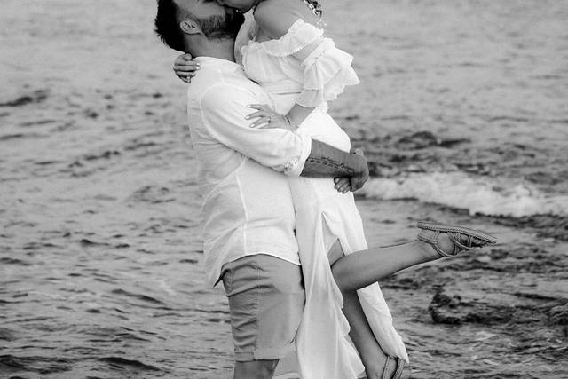 A romantic moment by the sea
