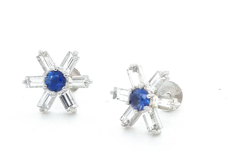 Blue sapphire and 18K WG wedding earrings