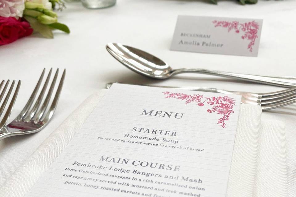 Bespoke menu cards