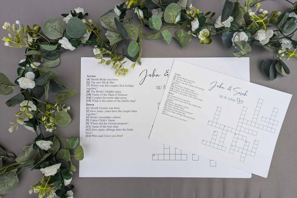 Sip and solve wedding game