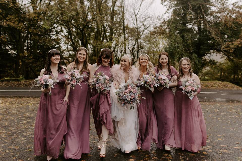 Wedding party in dresses