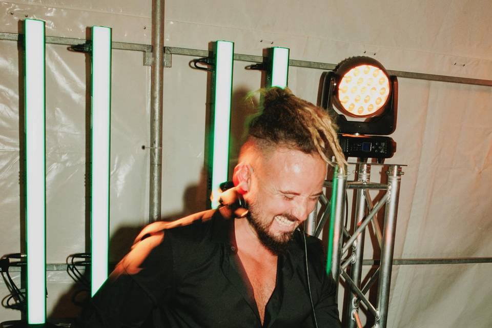 Happy dj playing