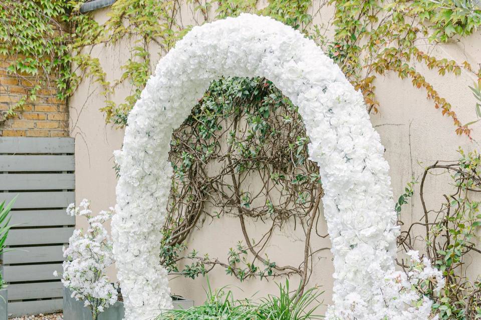 Floral arch on the terrace