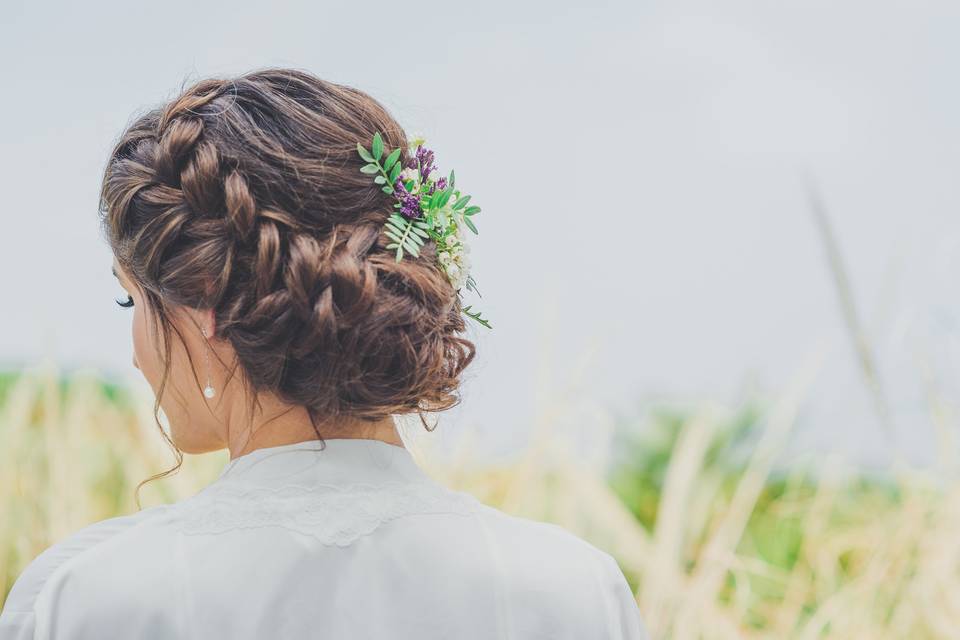 Braided crown updo