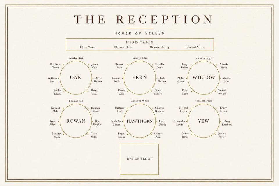 A printed wedding breakfast ta