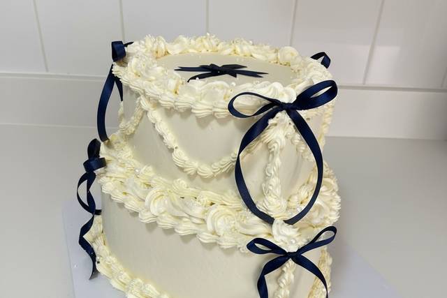 Navy and white bows