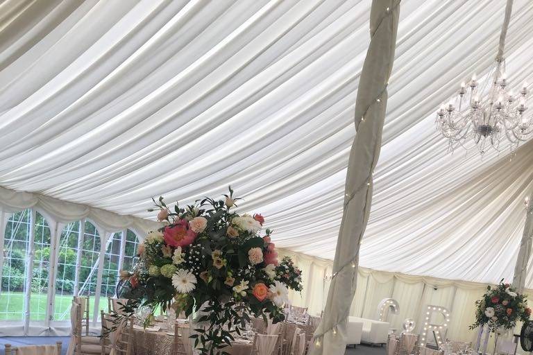 Marquee with Sequin Table ClothsCloths