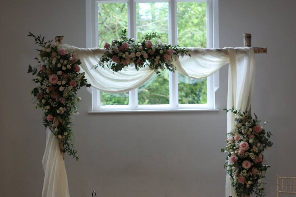 Birch tree arch with clusters