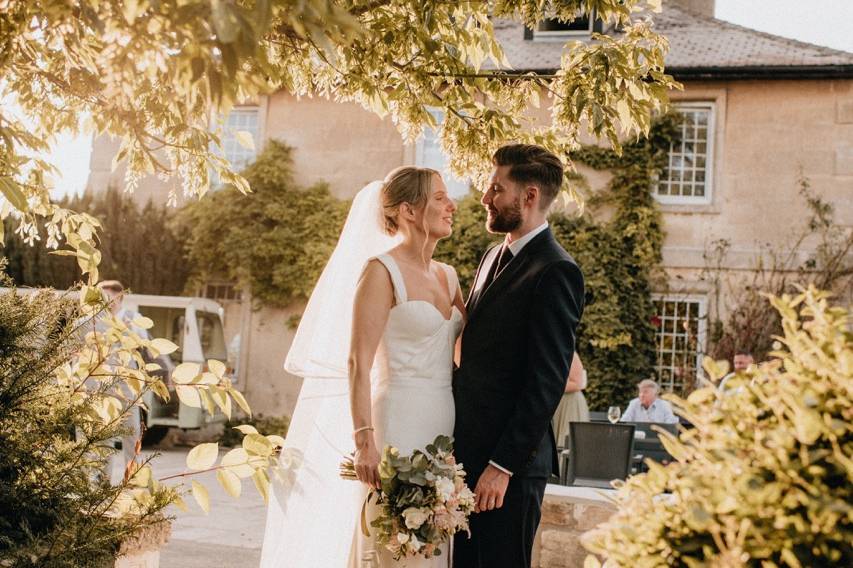 Wedding couple garden moment