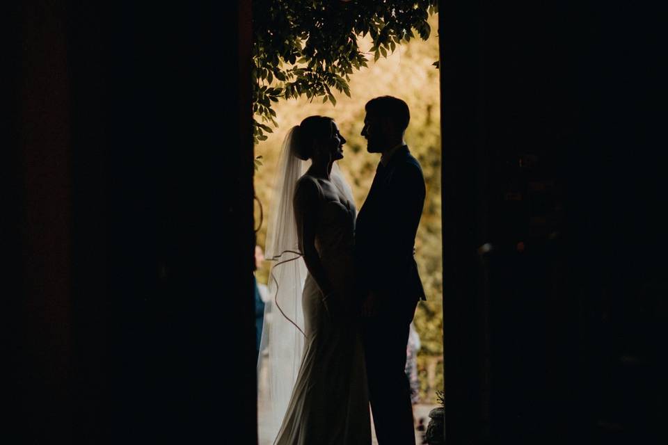 Wedding couple doorway moment