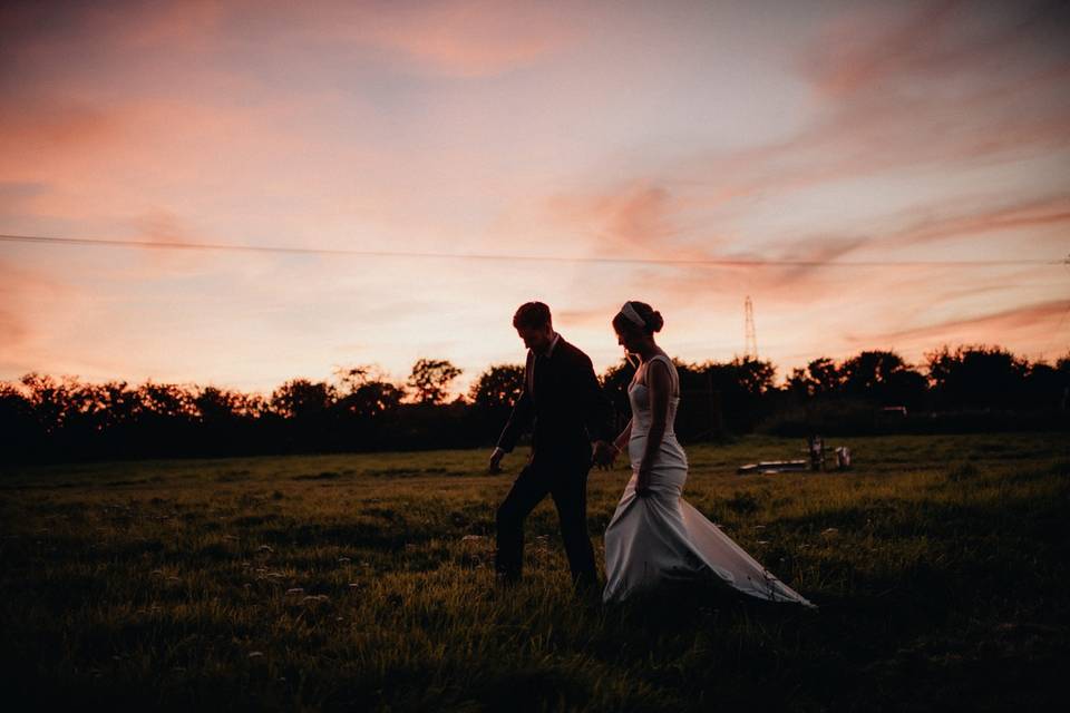 Dusk wedding couple moment