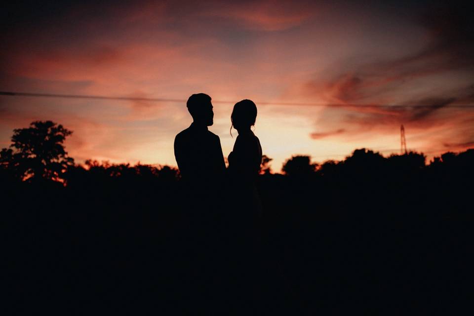 Sunset wedding couple