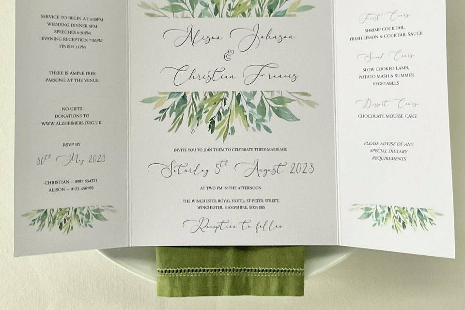 Greenery leaf jacket invite