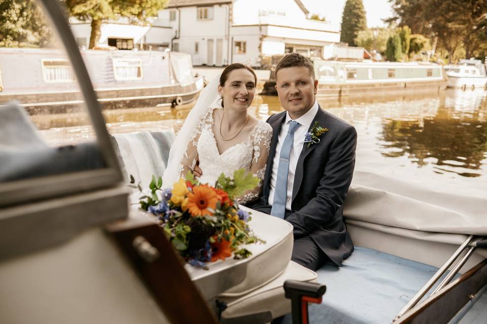 Bride and Groom on a boat