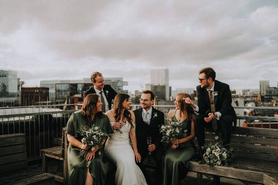 Wedding party cheers