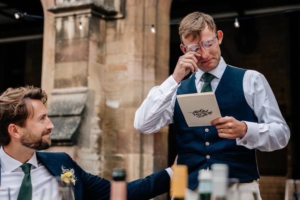 Groom emotional during speech