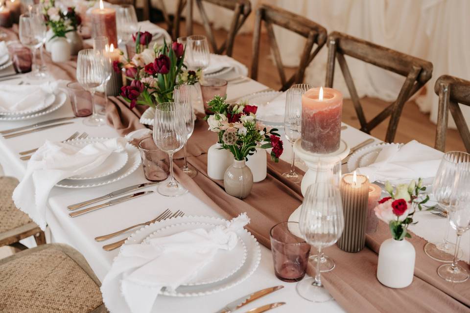 Mulberry and Mocha Table Decor