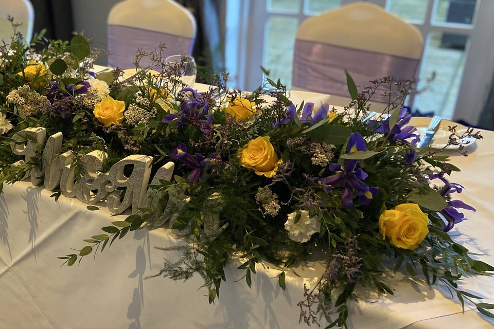 Fresh cut flowers top table