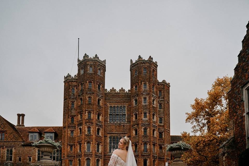 Bride on the garden steps