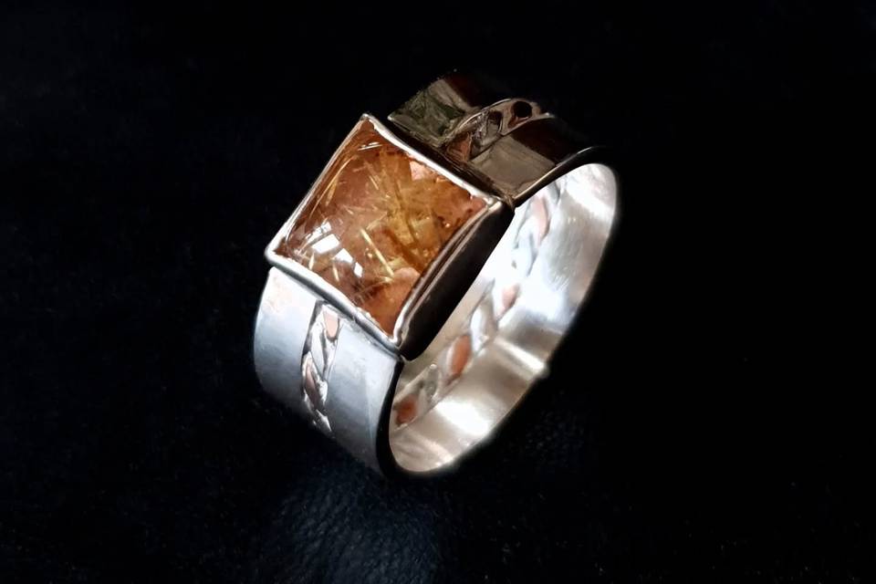 Gold rutile quartz ring