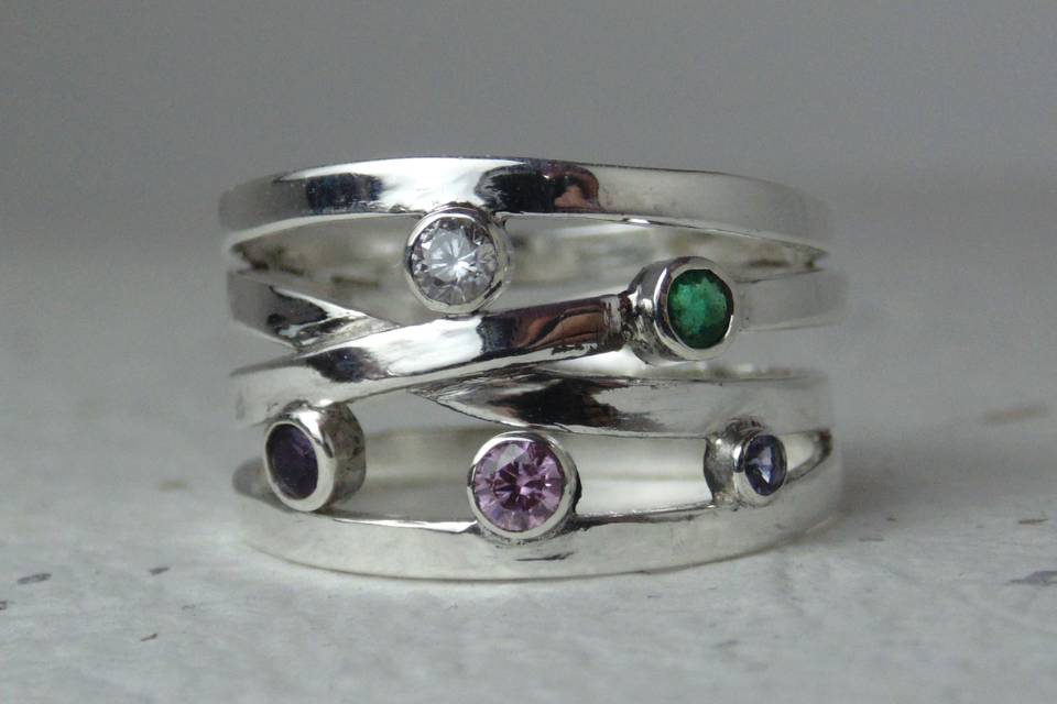 Silver multi stone ring