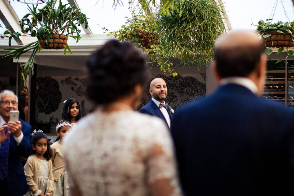 Bride walking down the aisle