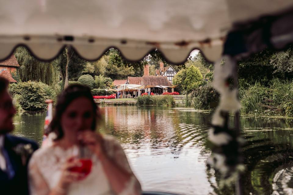 Bride and groom on boat