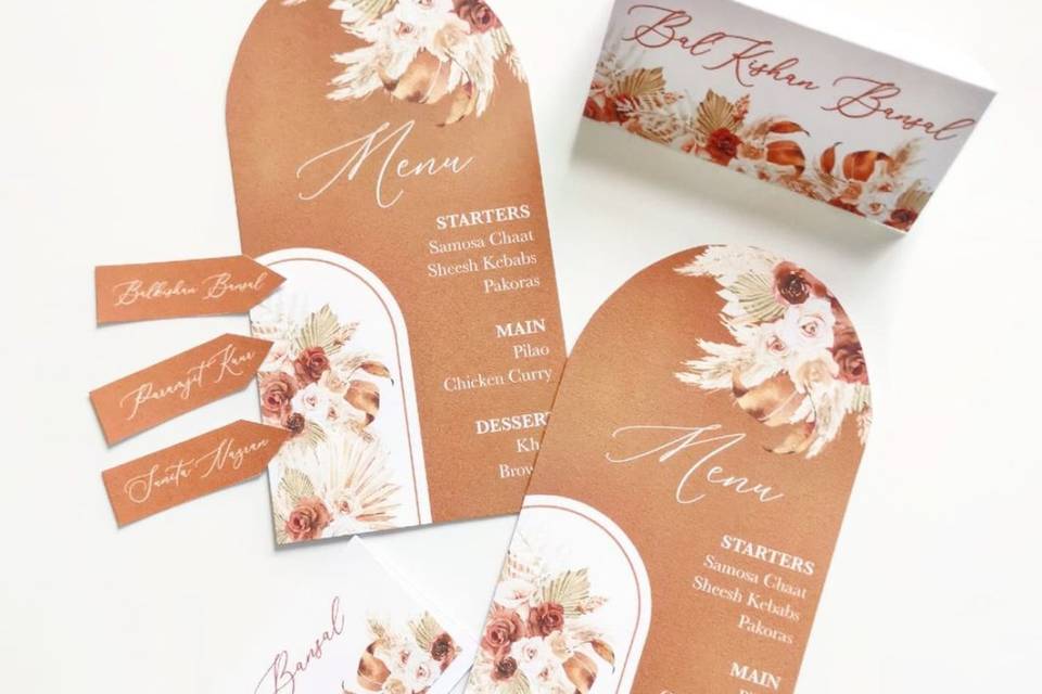 Boho orange menu cards