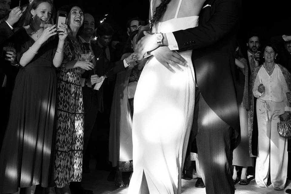 Bride and groom dancing