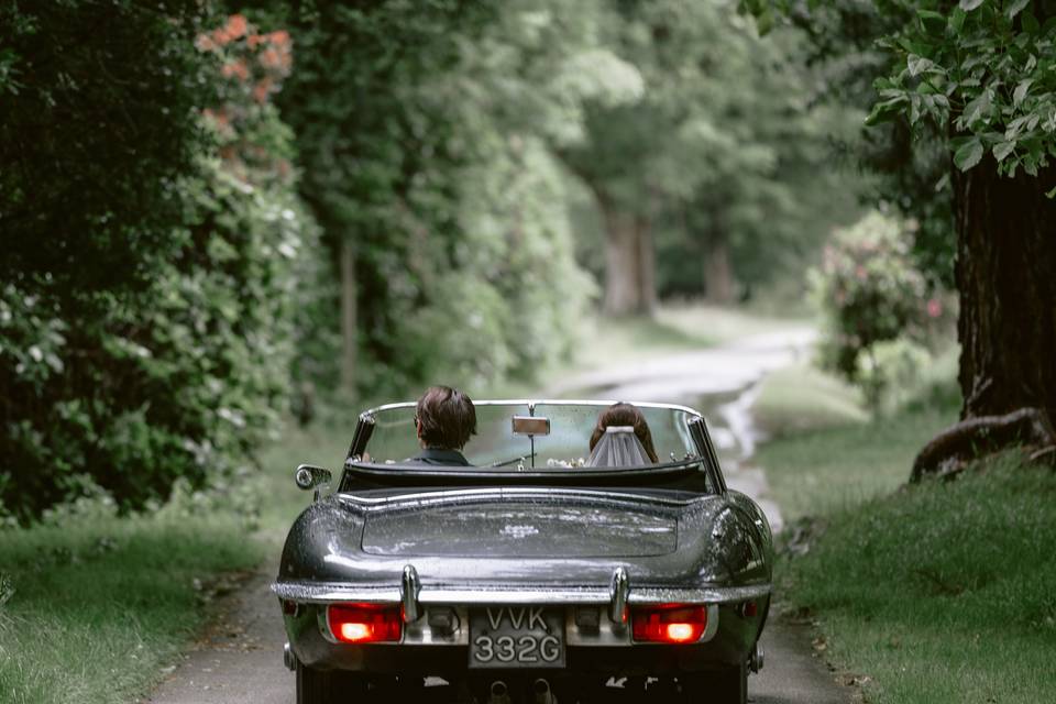 Wedding Car through the Forest