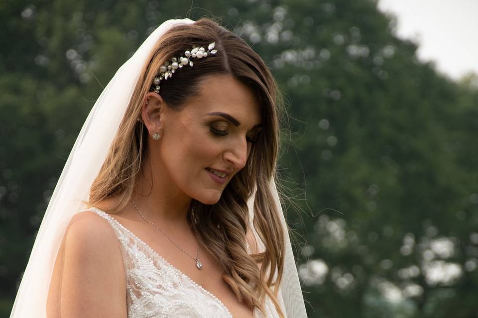 Newlywed holding bouquet