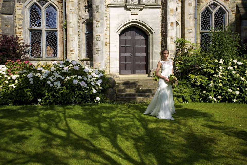 Bride in Courtyard Garden
