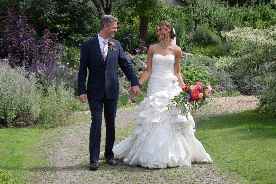 Newlyweds walking