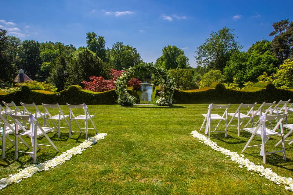 Outdoor ceremony by lake