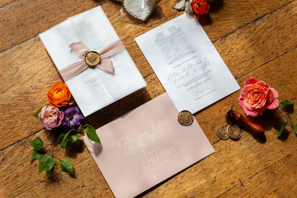 Invite with bow & wax seal