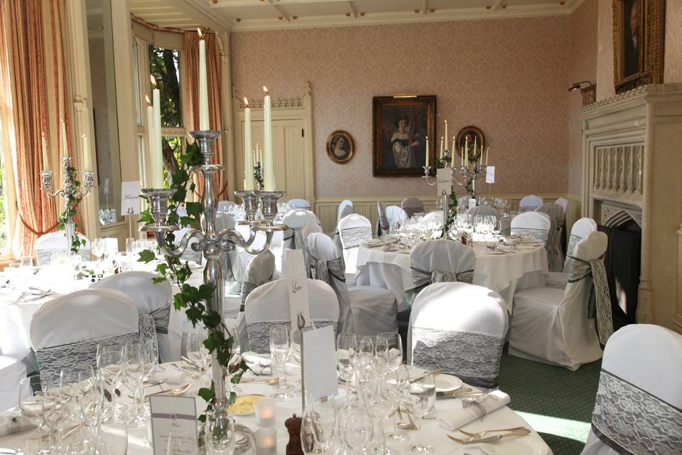 Horsted Place Drawing Room set up for a Wedding Breakfast
