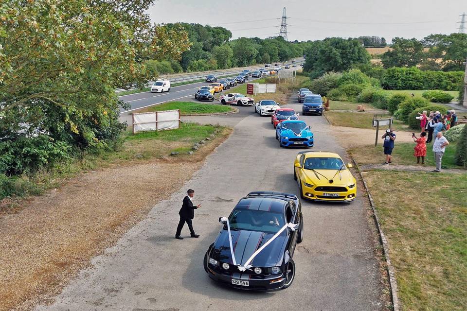 Wedding mustang convoy