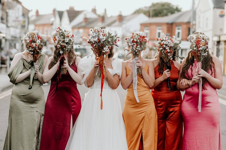 Bridesmaids and bouquets