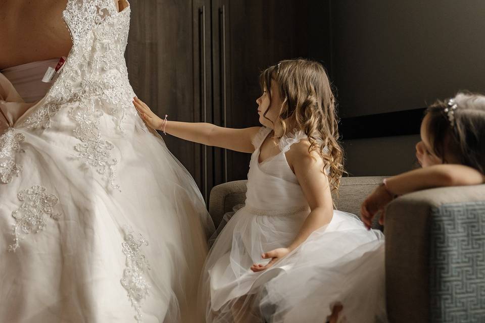 Daughter with mummy's dress