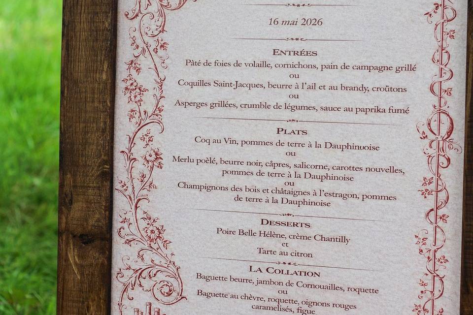Wedding couple menu