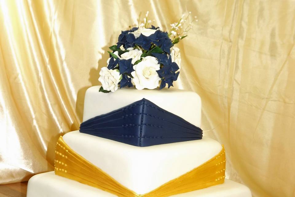Navy and gold drapes