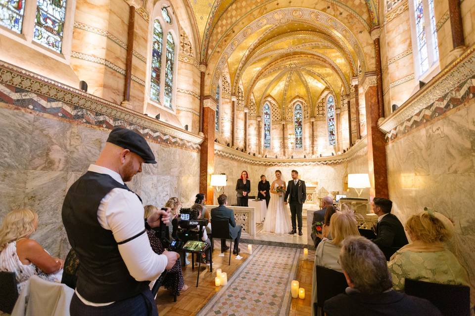 Exchanging vows at Fitzrovia Chapel