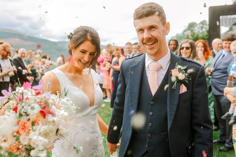 Confetti with bridal bouquet