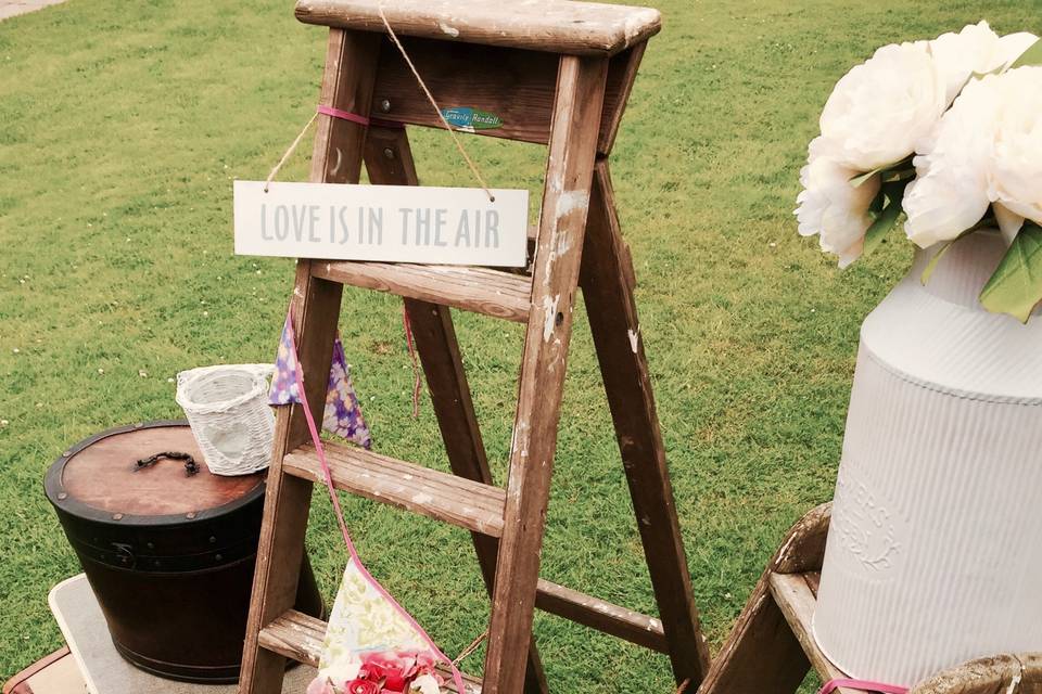 Wooden ladders and bunting