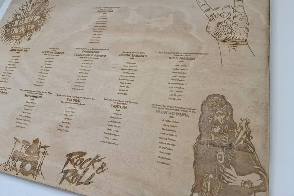 Engraved wooden table plans