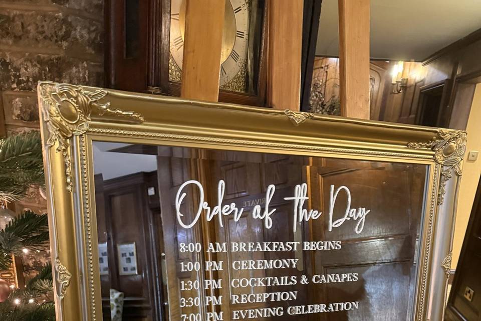 Order of the day signage