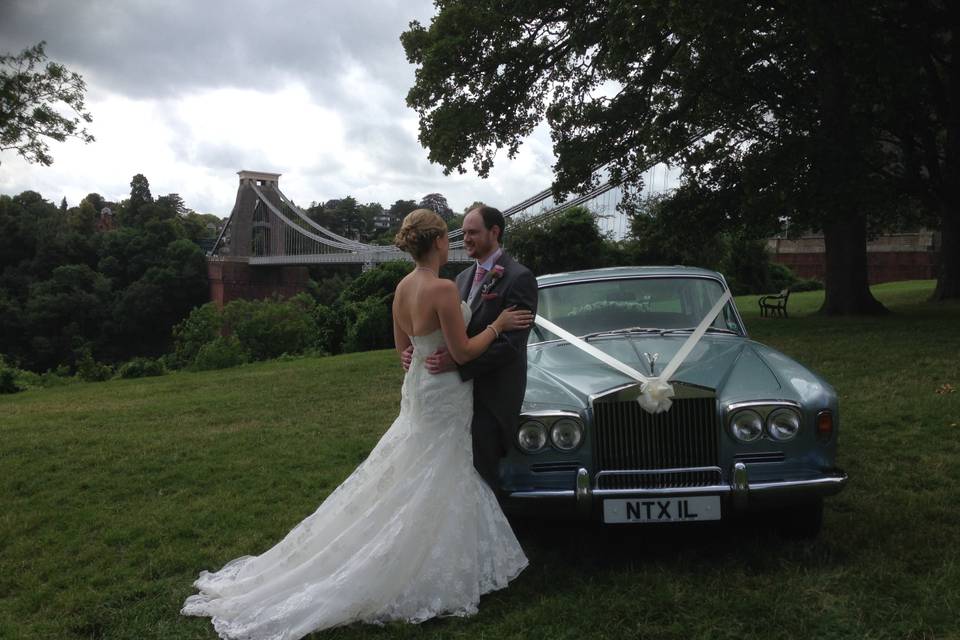 Bride and groom with Rolls